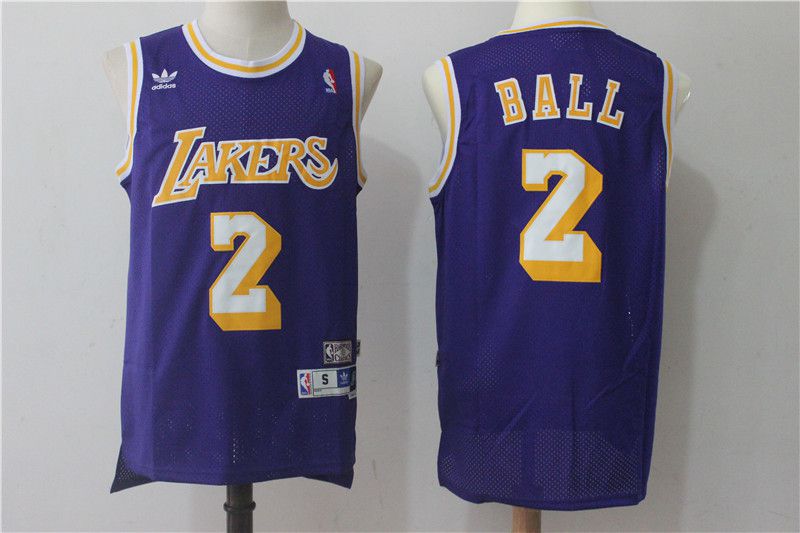 Men Los Angeles Lakers #2 Lonzo Ball Purple throwback NBA Jerseys->->NBA Jersey